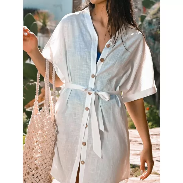 imageCUPSHE Women Short Sleeve Bow Tie Coverup Dress Sexy Beach Button Front Cover Up Casual SummerWhite