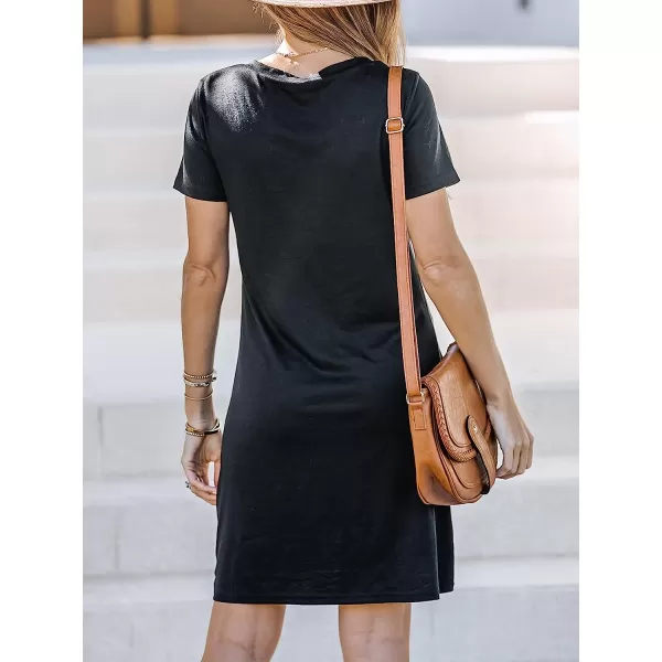 imageCUPSHE Women Short Sleeve Casual Shirts Dress Summer VNeck Twisted Mini Knit DressesBlack