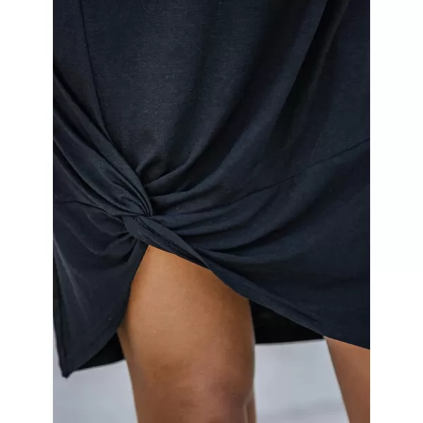 imageCUPSHE Women Short Sleeve Casual Shirts Dress Summer VNeck Twisted Mini Knit DressesBlack