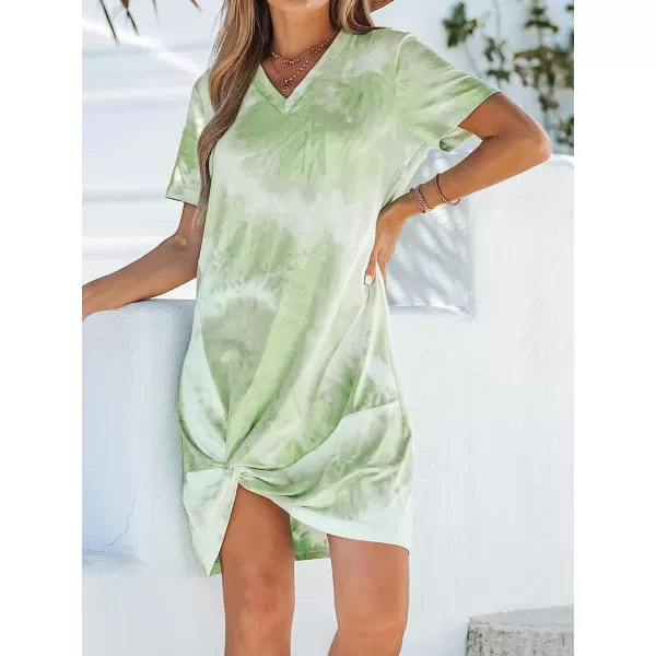 imageCUPSHE Women Short Sleeve Casual Shirts Dress Summer VNeck Twisted Mini Knit DressesGreen