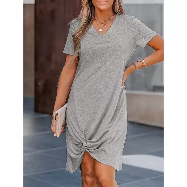 imageCUPSHE Women Short Sleeve Casual Shirts Dress Summer VNeck Twisted Mini Knit DressesGrey