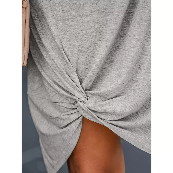 imageCUPSHE Women Short Sleeve Casual Shirts Dress Summer VNeck Twisted Mini Knit DressesGrey
