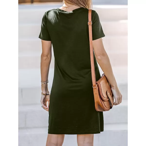 imageCUPSHE Women Short Sleeve Casual Shirts Dress Summer VNeck Twisted Mini Knit DressesOlive Green