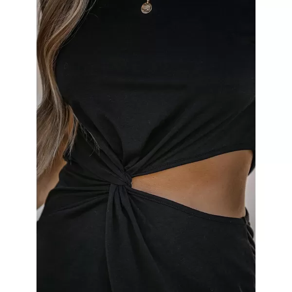 imageCUPSHE Women Short Sleeve Crewneck Cutout Bodycon Dress Summer Twist Short DressesBlack