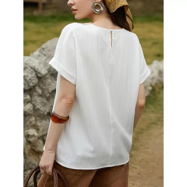 imageCUPSHE Women Short Sleeve Tops Summer Lace Trim V Neck Blouses Fashion Tops Casual ShirtsWhite