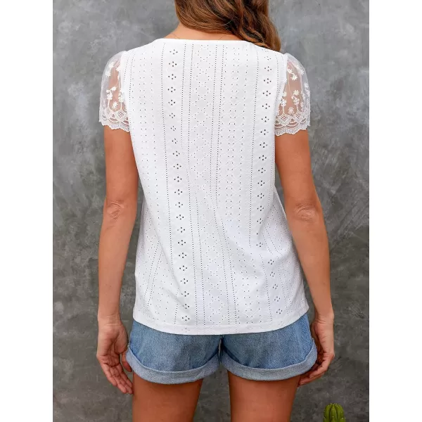 imageCUPSHE Women Short Sleeve VNeck Lace Trims Tops Summer Cute White TeesWhite