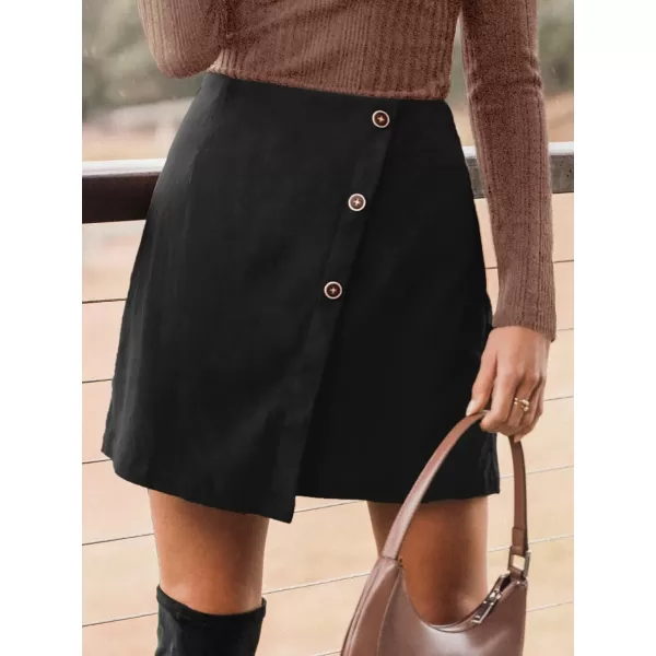 imageCUPSHE Women Skirts ButtonFront Mini Wrap Skirt Holiday HighRise Waist Short SkirtBlack