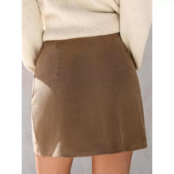 imageCUPSHE Women Skirts Coffee Corduroy Mini Skirt Button Front High Waist Short SkirtsBrown