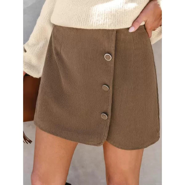 imageCUPSHE Women Skirts Coffee Corduroy Mini Skirt Button Front High Waist Short SkirtsBrown