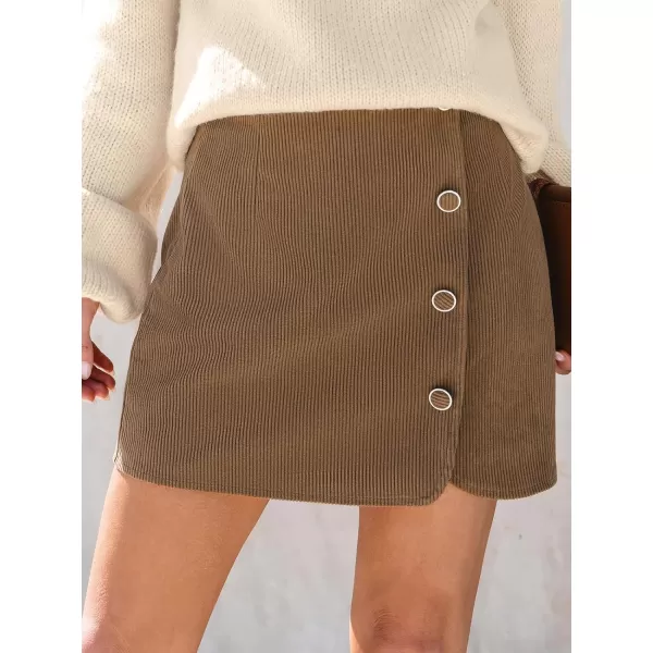 imageCUPSHE Women Skirts Coffee Corduroy Mini Skirt Button Front High Waist Short SkirtsBrown