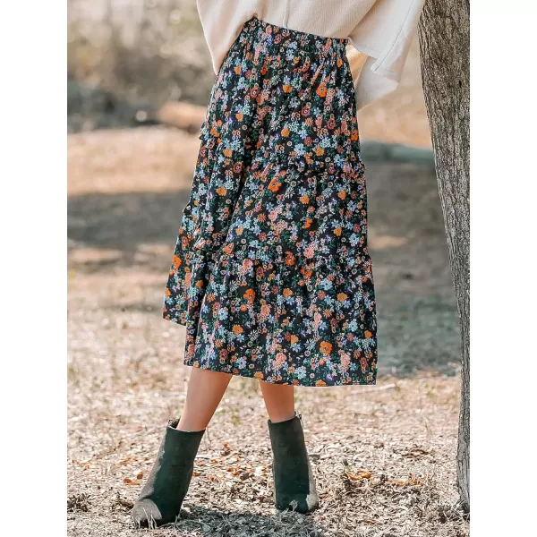 imageCUPSHE Women Skirts Ditsy Floral Print Tapered Skirt High Waist Midi SkirtsBlack