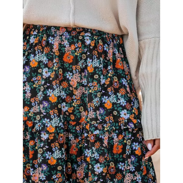 imageCUPSHE Women Skirts Ditsy Floral Print Tapered Skirt High Waist Midi SkirtsBlack