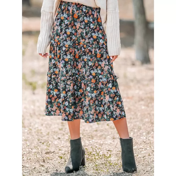 imageCUPSHE Women Skirts Ditsy Floral Print Tapered Skirt High Waist Midi SkirtsBlack