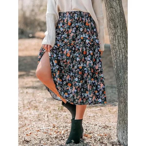 imageCUPSHE Women Skirts Ditsy Floral Print Tapered Skirt High Waist Midi SkirtsBlack
