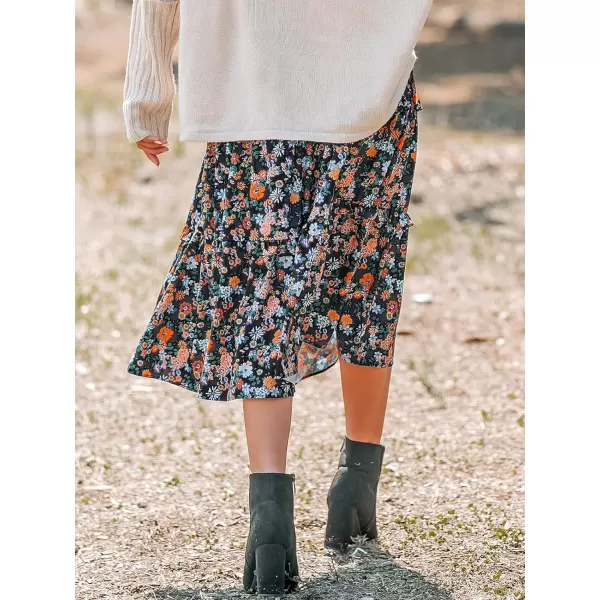 imageCUPSHE Women Skirts Ditsy Floral Print Tapered Skirt High Waist Midi SkirtsBlack