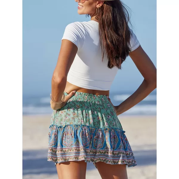 imageCUPSHE Women Skirts Floral Colorblock High Waist Mini Skirt Short SkirtsBlue