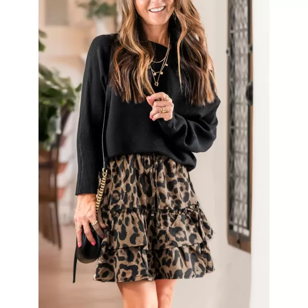 imageCUPSHE Women Skirts Leopard Print Drawstring Ruffled Mini Skirt High Waist Short SkirtsBlack
