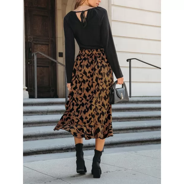 imageCUPSHE Women Skirts Leopard Print Ruffled High Low Skirt High Waist Long SkirtsBrown