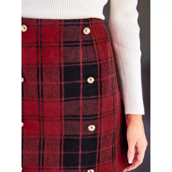 imageCUPSHE Women Skirts Plaid DoubleBreasted Mini Skirt Holiday HighRise Waist Short SkirtRed