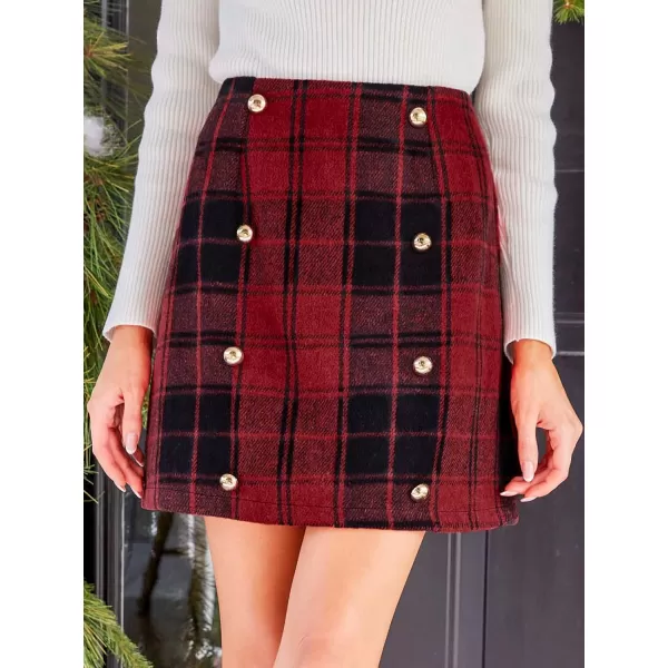 imageCUPSHE Women Skirts Plaid DoubleBreasted Mini Skirt Holiday HighRise Waist Short SkirtRed