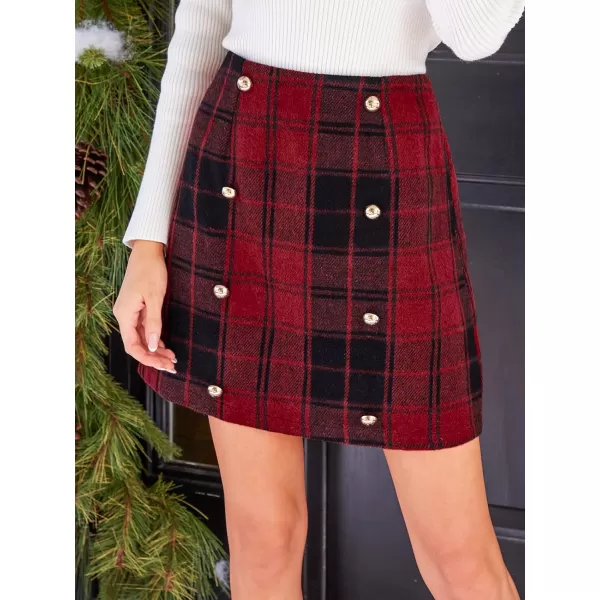 imageCUPSHE Women Skirts Plaid DoubleBreasted Mini Skirt Holiday HighRise Waist Short SkirtRed