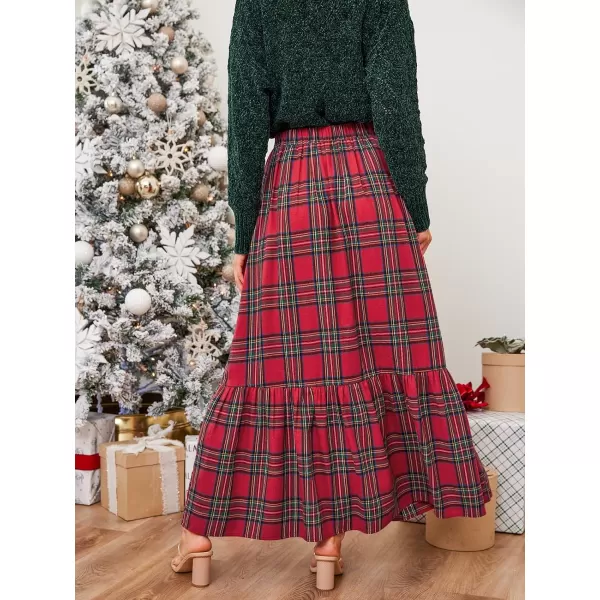 imageCUPSHE Women Skirts Plaid Ruffled Maxi Skirt Holiday HighRise Waist Long SkirtRed
