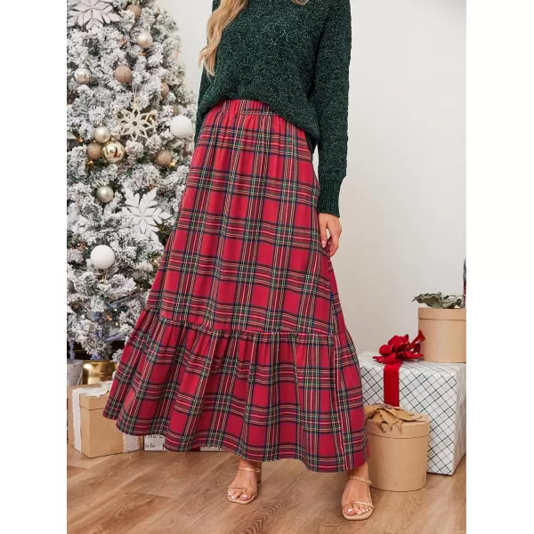imageCUPSHE Women Skirts Plaid Ruffled Maxi Skirt Holiday HighRise Waist Long SkirtRed
