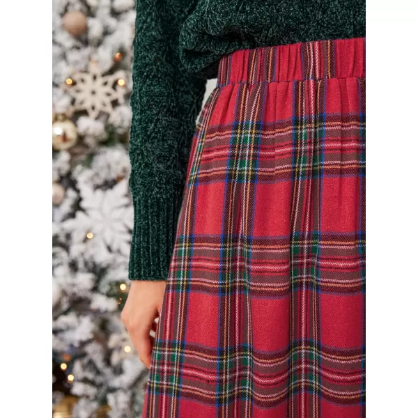 imageCUPSHE Women Skirts Plaid Ruffled Maxi Skirt Holiday HighRise Waist Long SkirtRed