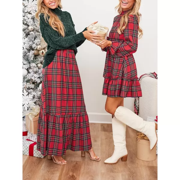 imageCUPSHE Women Skirts Plaid Ruffled Maxi Skirt Holiday HighRise Waist Long SkirtRed