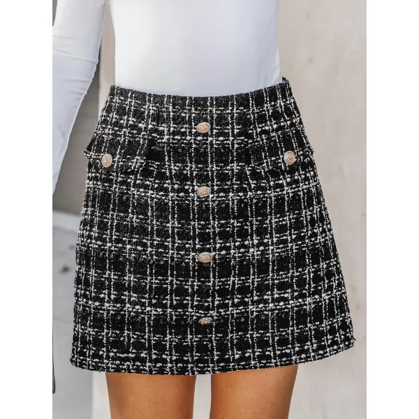 imageCUPSHE Women Skirts Tweed High Waist Mini Skirt Short SkirtsBlack