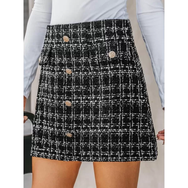 imageCUPSHE Women Skirts Tweed High Waist Mini Skirt Short SkirtsBlack
