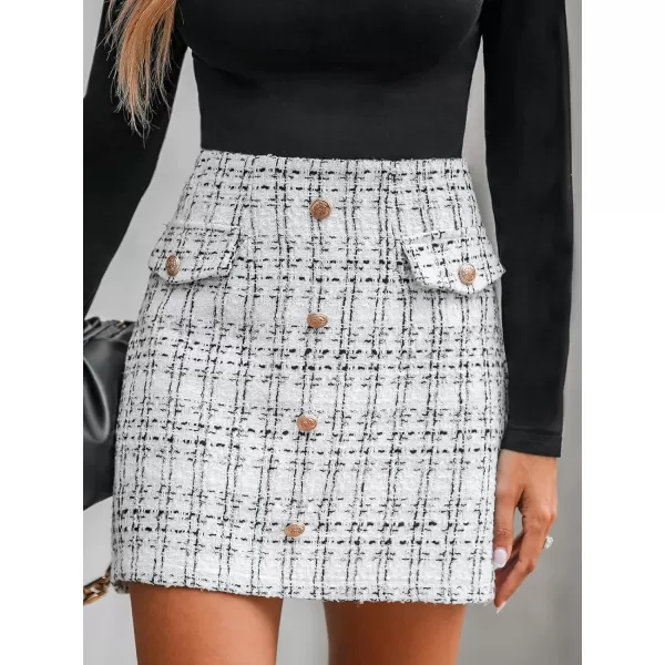 imageCUPSHE Women Skirts Tweed High Waist Mini Skirt Short SkirtsGrey