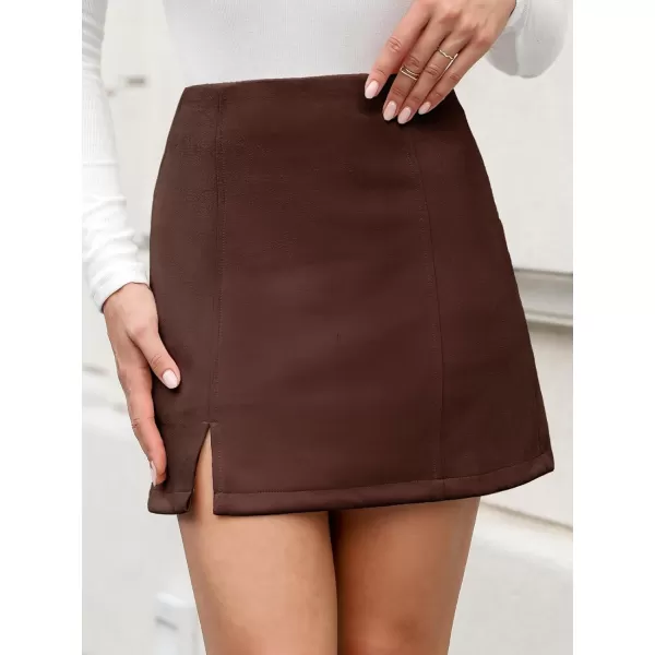 imageCUPSHE Women Skirts Vegan Suede High Waist Zipper Bodycon Silhouette Short SkirtBrown