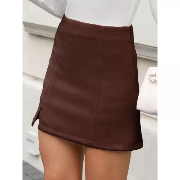 imageCUPSHE Women Skirts Vegan Suede High Waist Zipper Bodycon Silhouette Short SkirtBrown