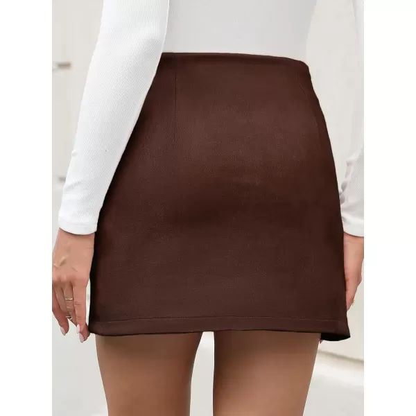 imageCUPSHE Women Skirts Vegan Suede High Waist Zipper Bodycon Silhouette Short SkirtBrown