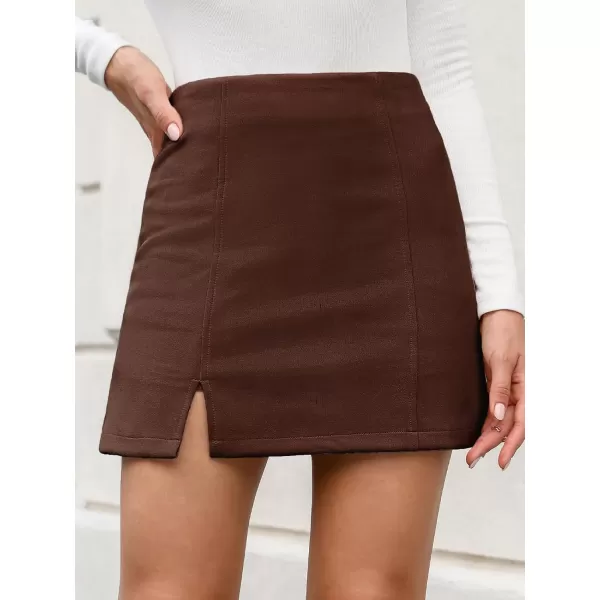 imageCUPSHE Women Skirts Vegan Suede High Waist Zipper Bodycon Silhouette Short SkirtBrown