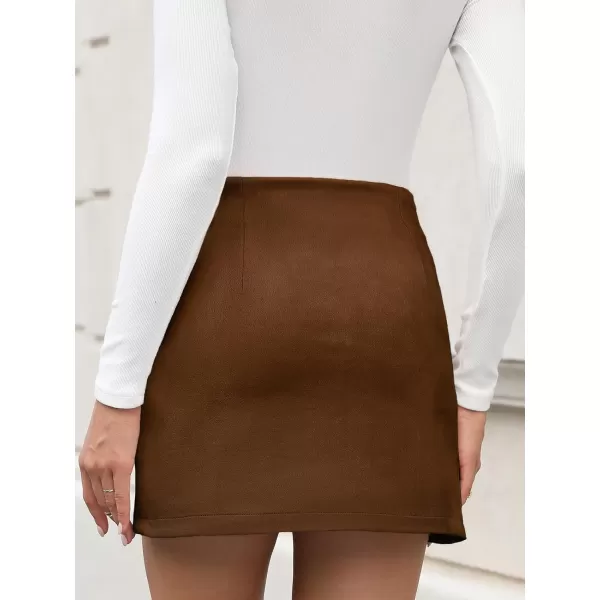 imageCUPSHE Women Skirts Vegan Suede High Waist Zipper Bodycon Silhouette Short SkirtLight Brown