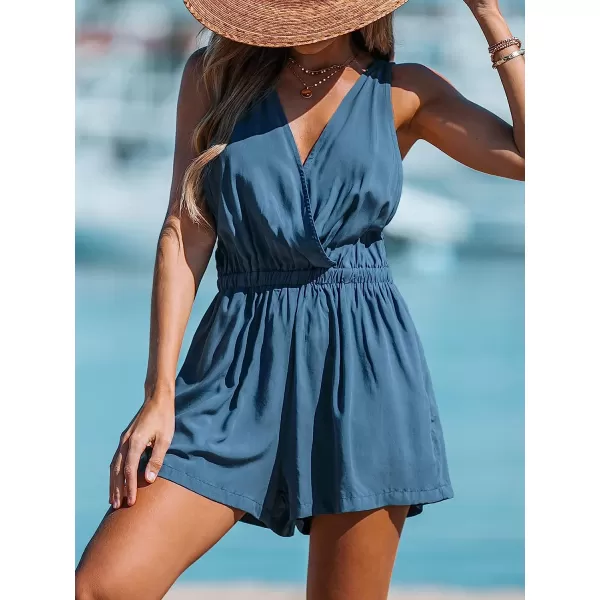 imageCUPSHE Women Sleeveless Woven Coverup Trousers Sleeveless V Neck Cover Up Casual SummerBlue