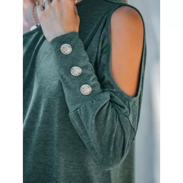 imageCUPSHE Women Slub Knit Cutout Blouse Top Boat Neck Long Gigot Sleeve TeeDark Green