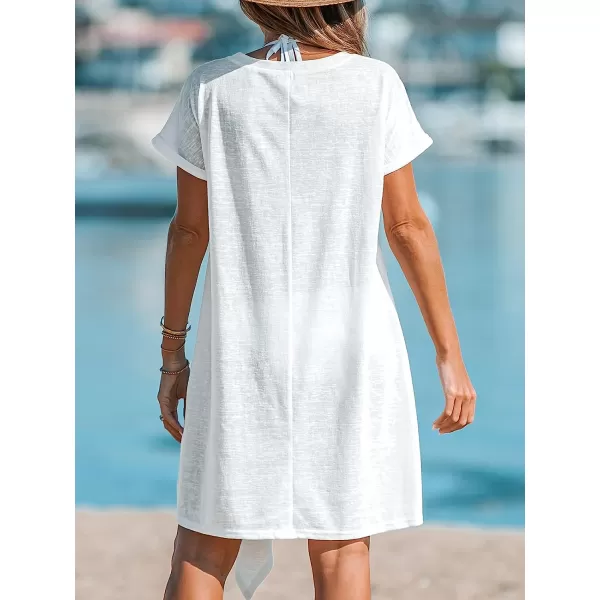 imageCUPSHE Women Slub Knit Twisted CoverUp TShirt Dress Short Sleeves Cover Ups Casual Beach SummerWhite