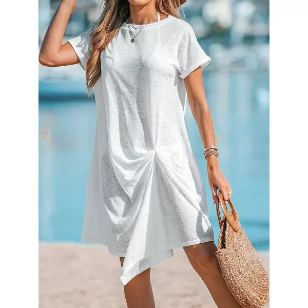 imageCUPSHE Women Slub Knit Twisted CoverUp TShirt Dress Short Sleeves Cover Ups Casual Beach SummerWhite