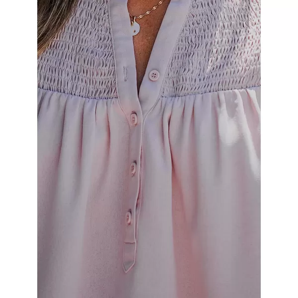 imageCUPSHE Women Smocked HalfPlacket Top Sleeveless Top Button Front Tee CasualPink