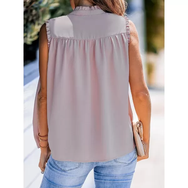 imageCUPSHE Women Smocked HalfPlacket Top Sleeveless Top Button Front Tee CasualPink