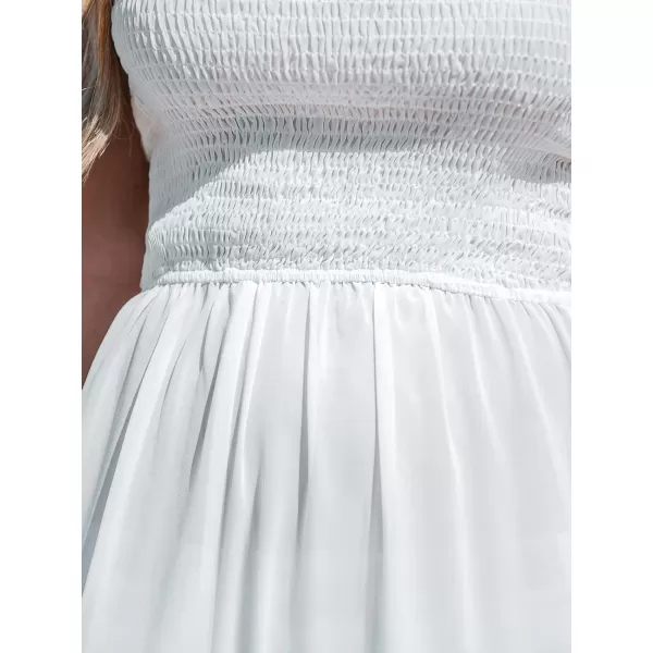 imageCUPSHE Women Smocked Sheer CoverUp Tube Jumpsuit Casual Summer Sleeveless Wide Leg Cover UpWhite