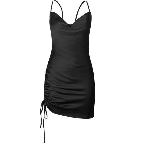 imageCUPSHE Women Split Dress Thin Straps Backless Short Dress Side Drawstring Zipper ClosureBlack