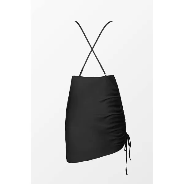 imageCUPSHE Women Split Dress Thin Straps Backless Short Dress Side Drawstring Zipper ClosureBlack
