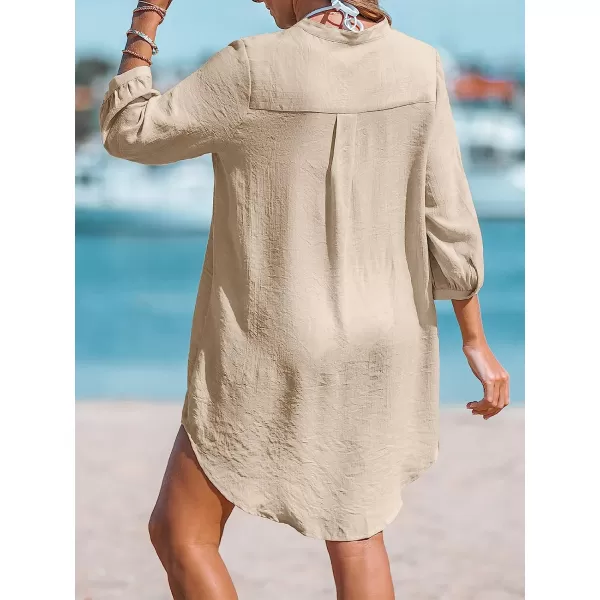 imageCUPSHE Women Split Neck CoverUp Dress Solid Shirts Casual Summer Cover Up TopsBeige