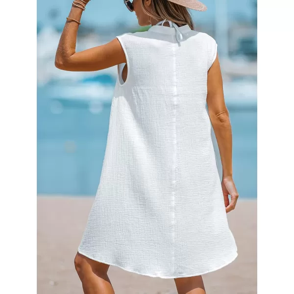 imageCUPSHE Women Split Neck Mini CoverUp Dress V Neck Sleeveless Cover Up SummerWhite