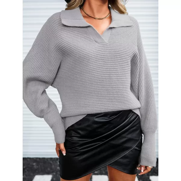 imageCUPSHE Women Split Neck Sweater Winter Solid Long Sleeve Shirt Collar PulloversGrey