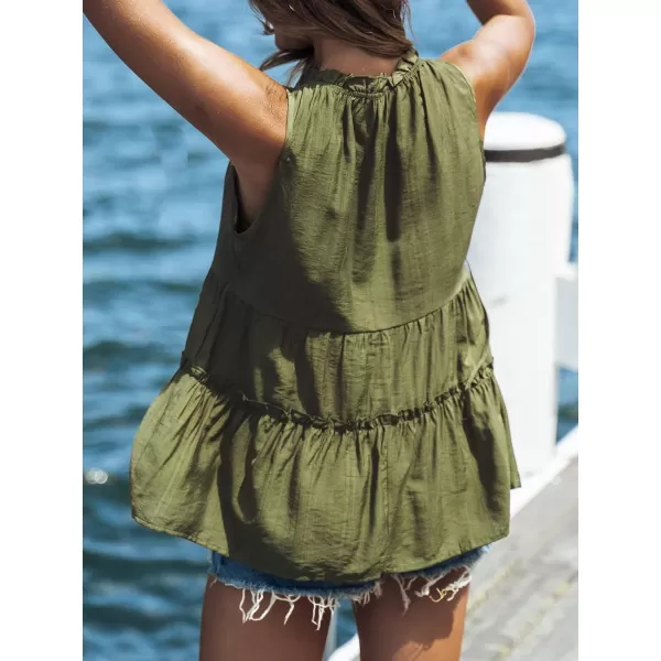 imageCUPSHE Women Split Neck Tie Front Cami Top Sexy Ruffles Tiered Hem Shirt BlouseGreen